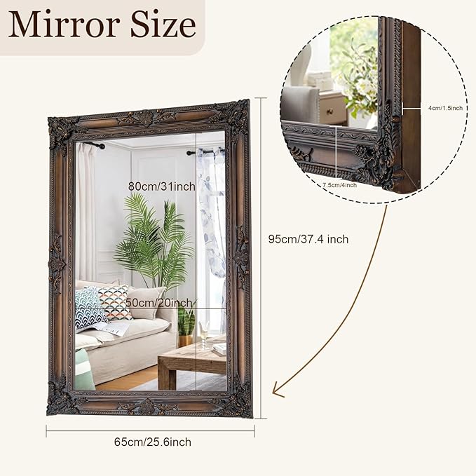 Antique Decorative Mirror, 37.4''x25.6''Vintage Mirror - Image 5