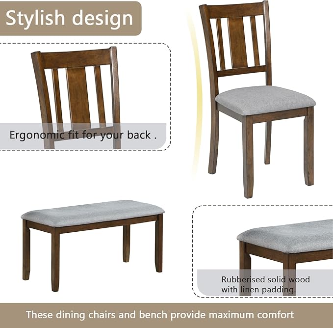 soges 6 Piece Kitchen Dining Table Set, Wooden Dining Table - Image 4