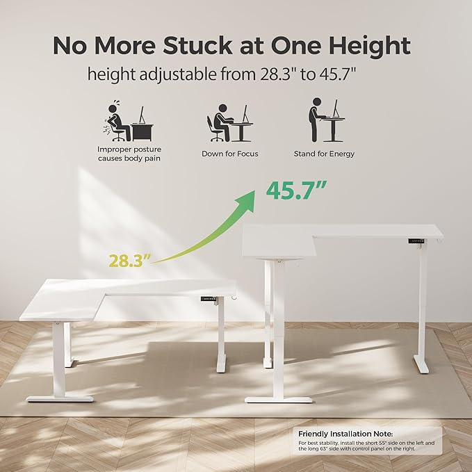 Agilestic 63 x 55 Inch L Shaped Standing Desk Adjustable Height, Corner - Image 5