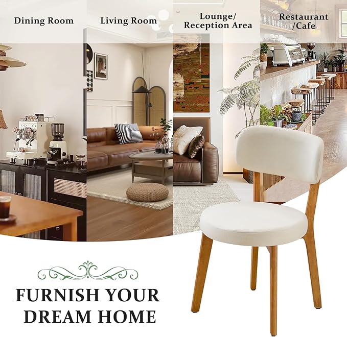 Furniliving Wooden Dining Chairs Set of 2, Mid-Century Modern Linen Upholstered - Image 8