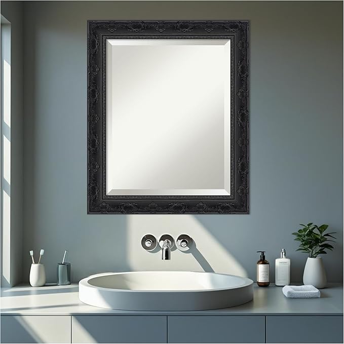 Amanti Art Bathroom Mirror for Over Sink, 25x21 Filigree Gloss Black Rectangle - Image 6