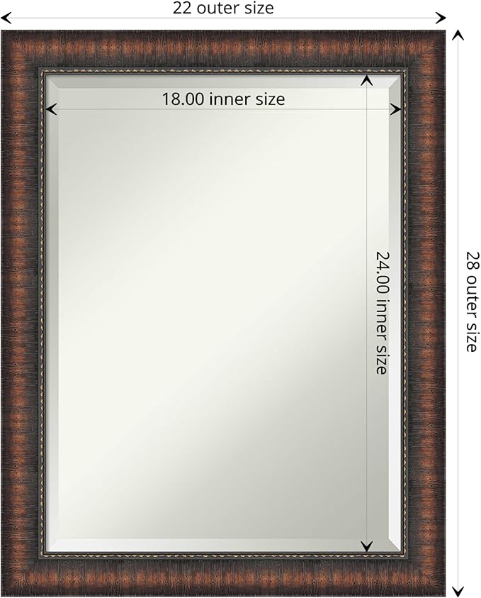 Amanti Art Brown Wall Mirror 28x22 Caleb Brown Rectangle Bathroom Mirror - Image 4