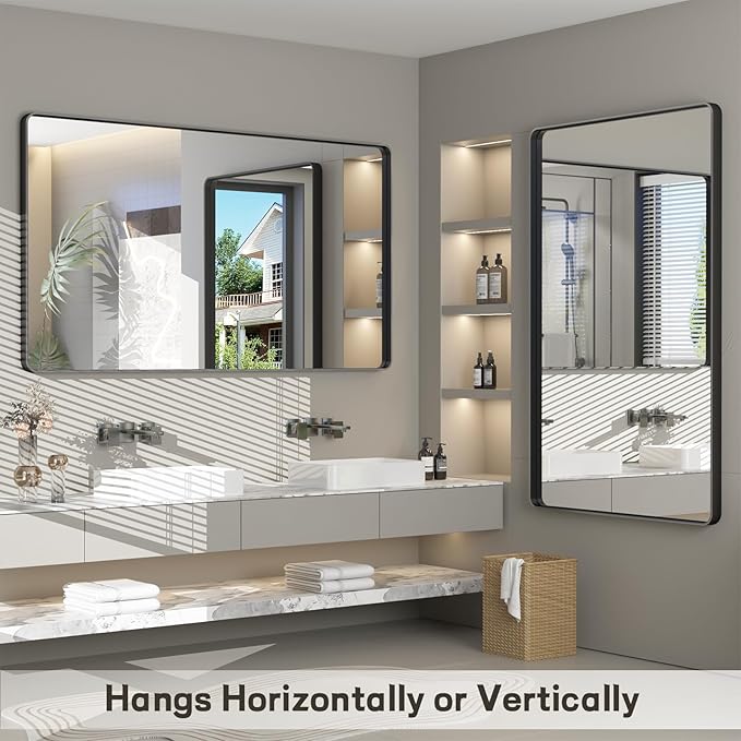 72x36 Inch Black Framed Bathroom Mirror - Image 5
