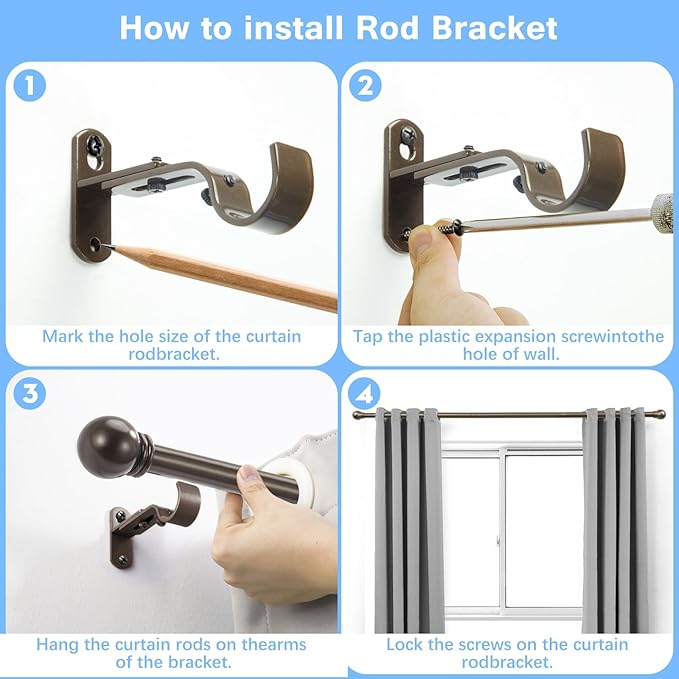 Curtain Rods for Windows 16 to 136 Inches, Curtain Rod Max Adjustable Length of - Image 5