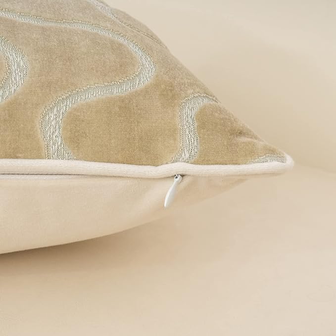 Yangest Beige Throw Pillow Cover Wavy Cushion Cover Modern Zippered Rectangular - Image 4