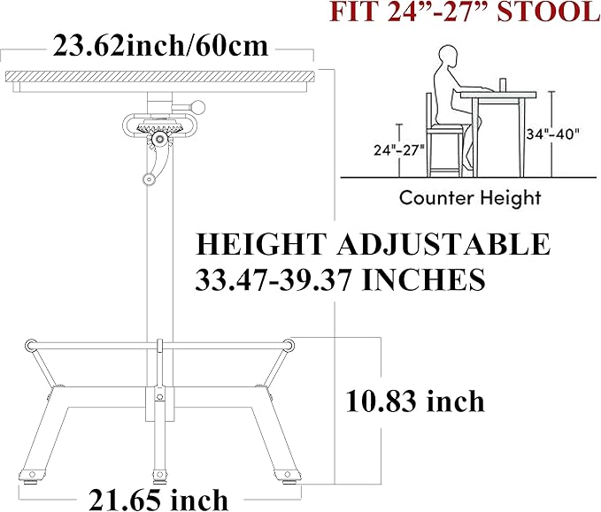 LOKKHAN Industrial Bar Table-33.5-39.4 Inch Tall-Adjustable Bar Height Pub - Image 8