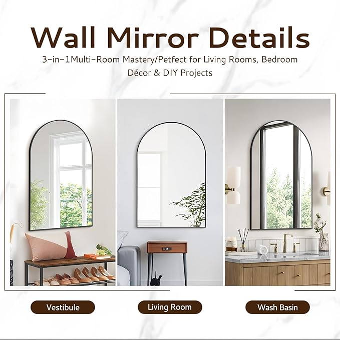 Arched Wall Mirror 20"X30", Modern Farmhouse Mirror Wall Mounted, Curved Arch - Image 8