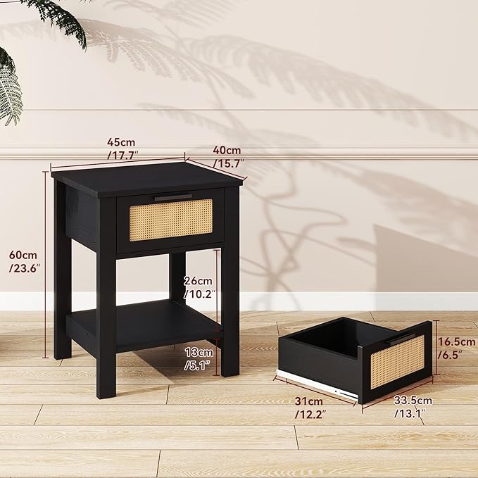 IBUYKE Rattan Nightstand Set of 2, Boho Night Stand - Image 3