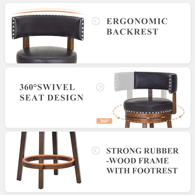 COLAMY Swivel Bar Stools Set of 3, Swivel Counter Height Barstools - Image 5
