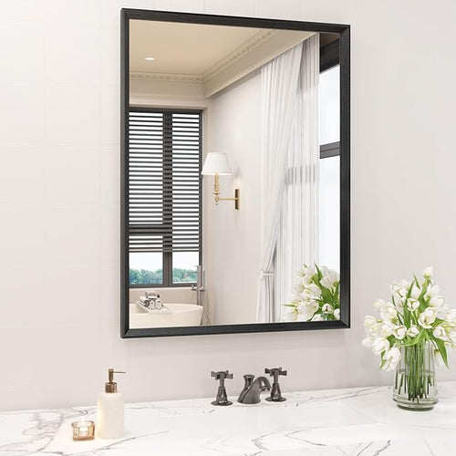 20x30 Inch Bathroom Mirror, Matte Black Framed Rectangle, 4MM Tempered Glass - Image 2
