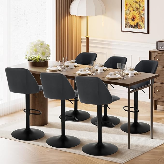 COLAMY Bar Stools Set of 2, Modern Swivel Bar Chairs, Adjustable PU Leather - Image 10