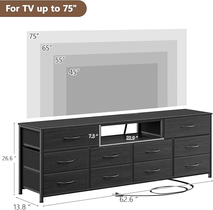 Furnulem 63” Long Dresser for Bedroom, TV Stand for 65 to 75 inch TV, Chest of - Image 3