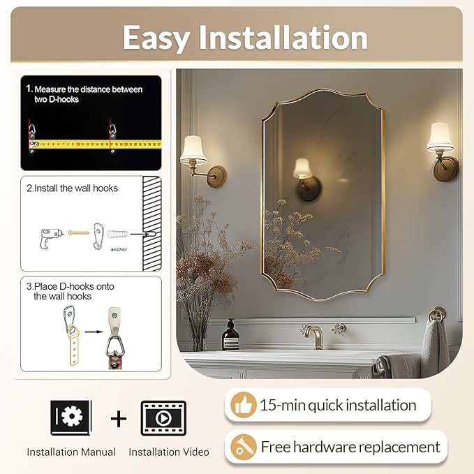 Gold Bathroom Mirror, Irregular Wall Mirror, Asymmetrical Mirror - Image 8