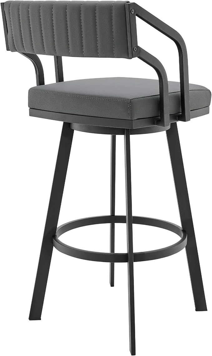 Armen Living Capri Modern 26" Seat Height Gray Faux Leather and Black Stainless - Image 4