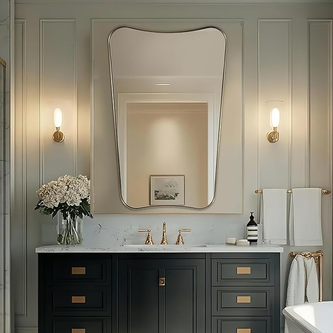 ANDY STAR 30x48 Inch Brushed Gold Mirror, Large Asymmetrical Wall Mirror by ANDYSTAR