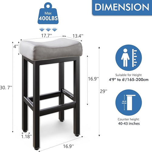 29 Inch Bar Height Bar Stools Set of 2, Backless Bonded Leather Bar Height - Image 2