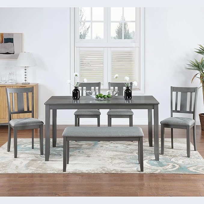 soges 6 Piece Kitchen Dining Table Set, Wooden Dining Table - Image 4