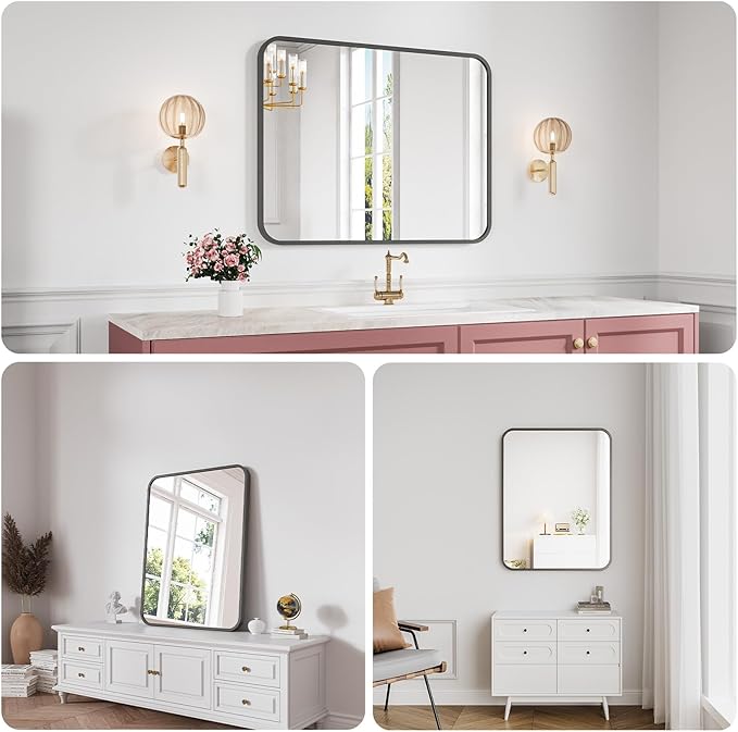 Bathroom Mirror, 28X36 Inch Black Metal Framed Mirror - Image 4