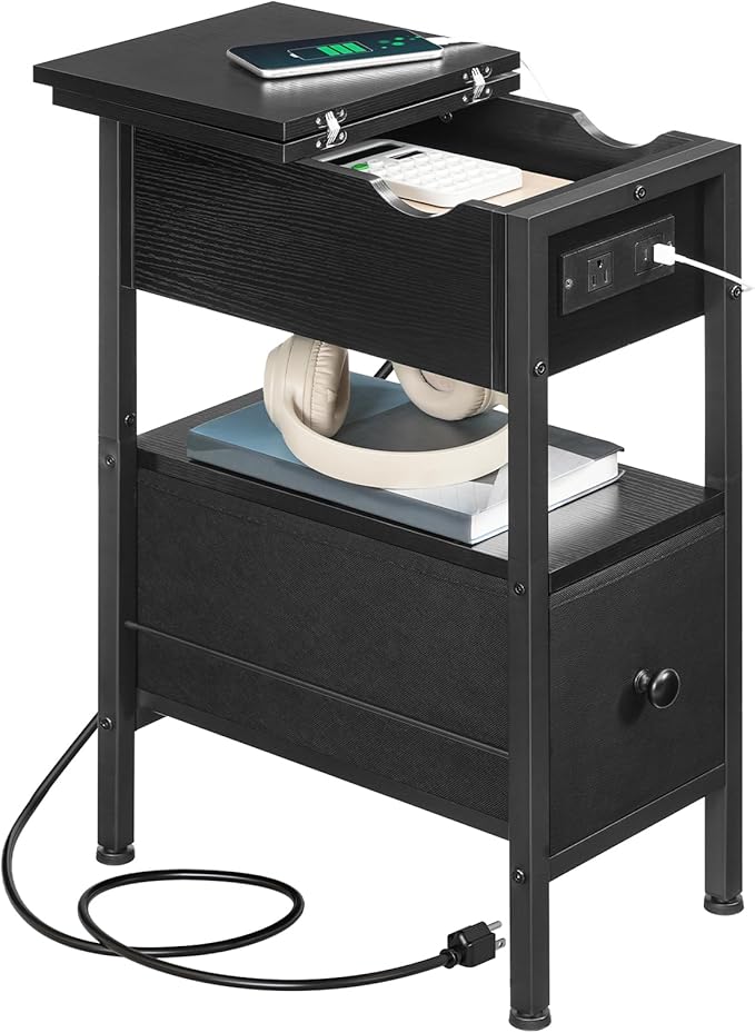 HOOBRO End Table with Charging Station, Flip Top Narrow Side Table with Storage - Image 7