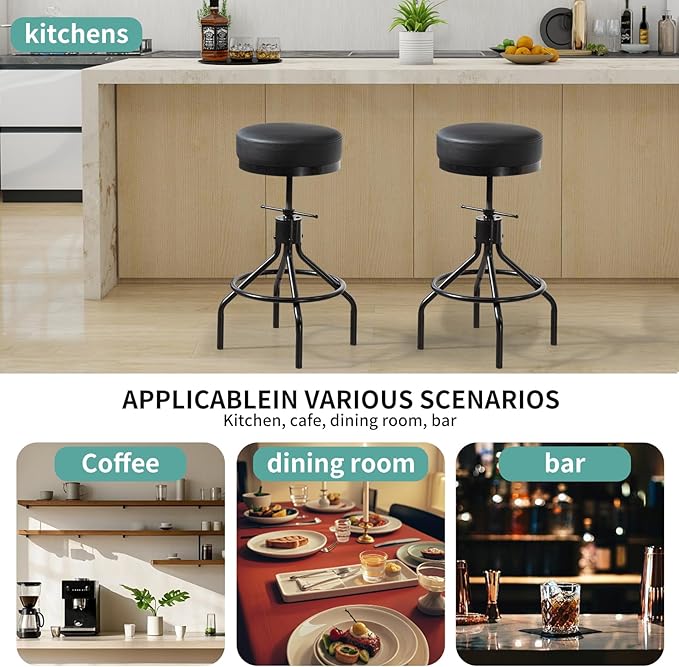 Counter Height Bar Stools Set of 2 Adjustable Swivel Barstools Modern PU - Image 4