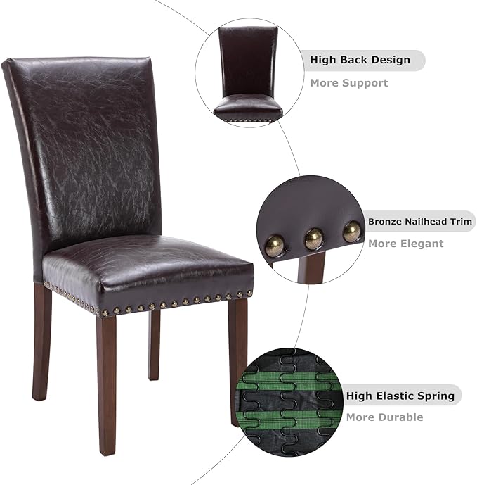 COLAMY Upholstered Parsons Dining Chairs Set of 2, PU Leather Dining Room - Image 7