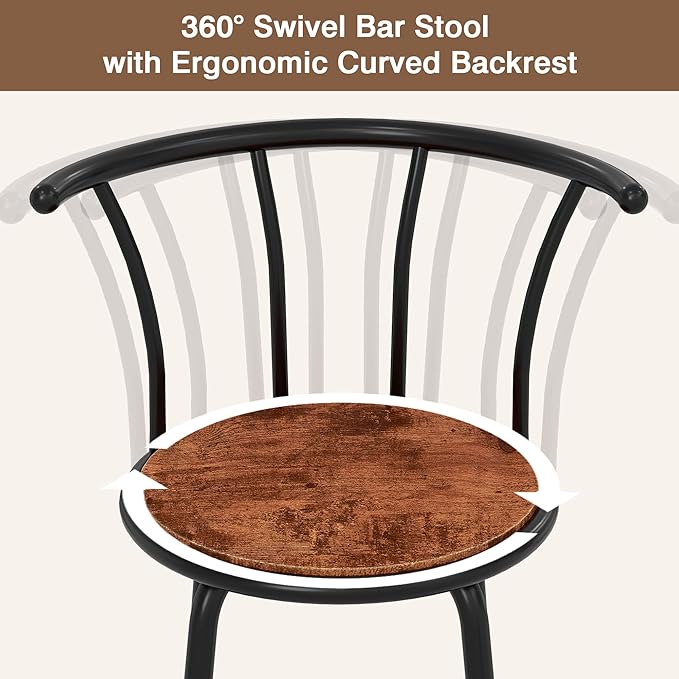 VECELO Bar Stools Set of 2, Swivel Counter Stools - Image 5