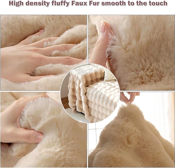 Thick Faux Rabbit Fur Couch Cover 1-Piece Non-Slip Warm Soft Cozy Sofa Covers - Image 5