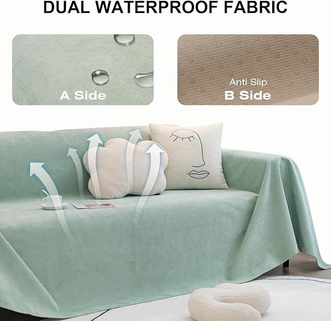 STACYPIK Light Green Waterproof Couch Cover, Anti-Scratch Resistant Sofa Cover - Image 2