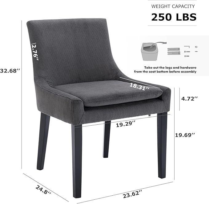 COLAMY Modern Dining Chairs Set of 6, Upholstered Corduroy Accent Side Leisure - Image 3