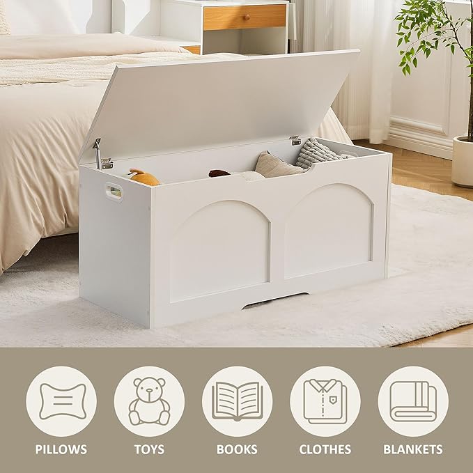 Storage Chest, 31.5" Wooden Storage Trunk Bench, Entryway Bench, Storage Box - Image 8