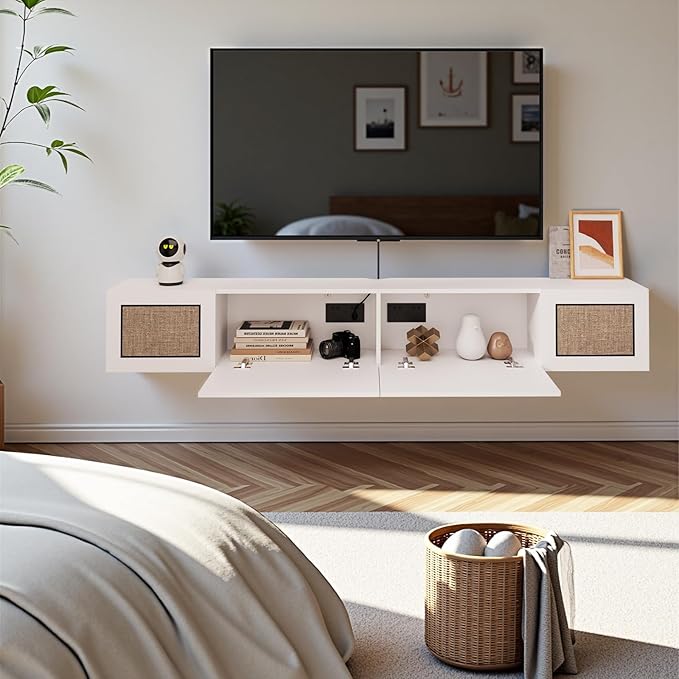 Pmnianhua Boho Floating TV Stand 70", Modern Wall Mounted Media Console - Image 4