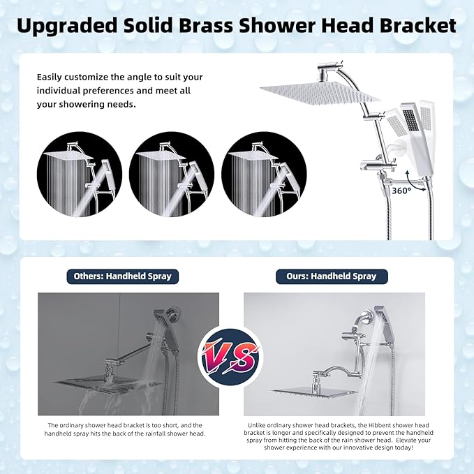 Hibbent All Metal 10'' Rainfall Shower Head, Dual Shower Head Combo, High - Image 2
