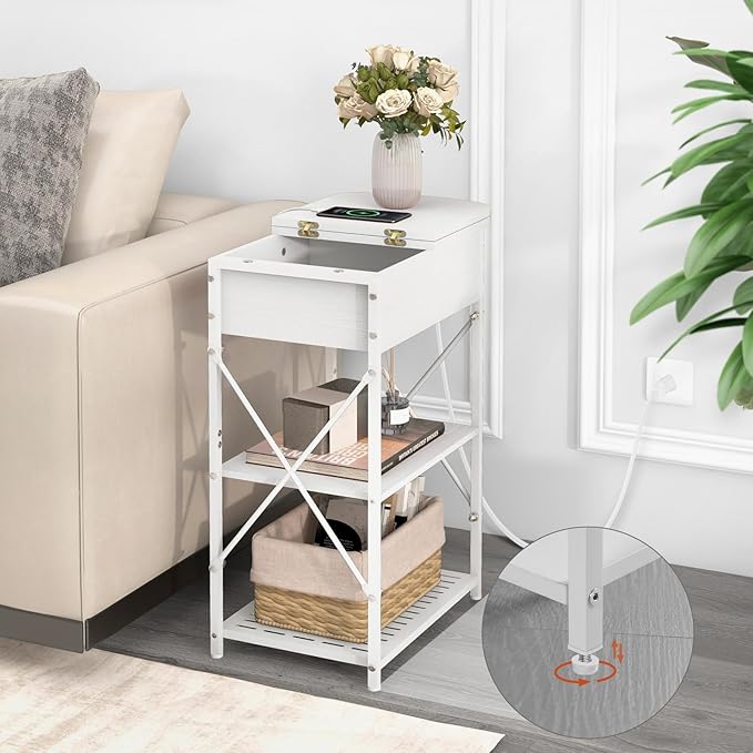 Narrow Side Table with Charging Station, End Table with 3 USB Ports and 2 AC - Image 2