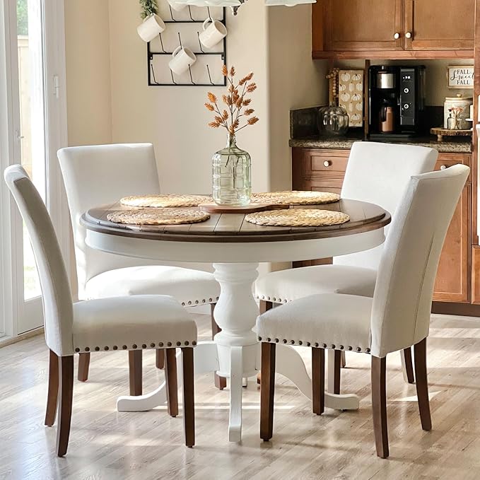COLAMY Upholstered Dining Chairs Set of 4, Parsons Style Linen Beige Accent by COLAMYINC