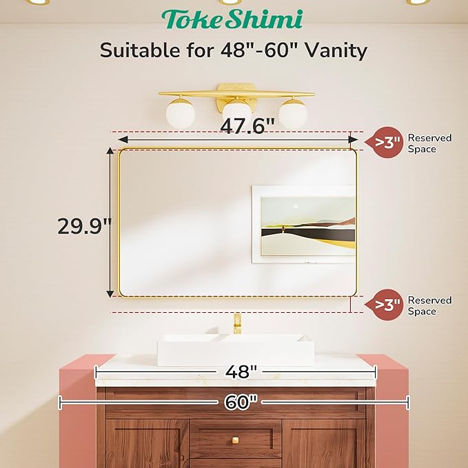 TokeShimi 48x30 Wall Mirror for Bathroom, Brushed Nickel Bathroom Vanity Mirror - Image 2