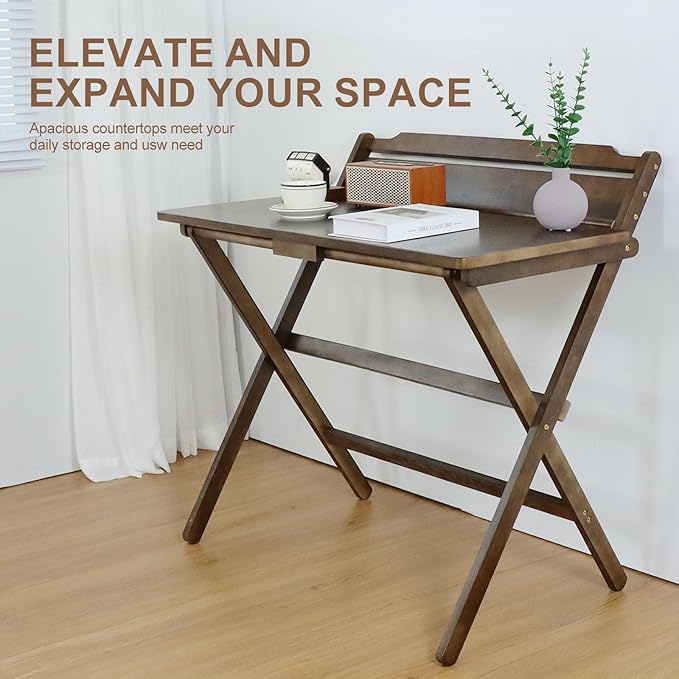 Solid Wood Folding Desk, Foldable Computer Desk - Image 4