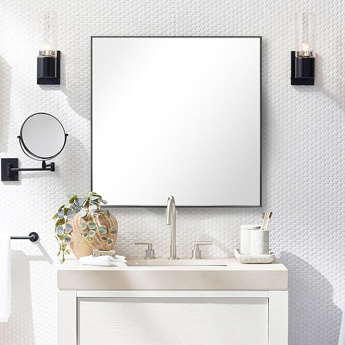 28x28 Inch Black Bathroom Mirror - Image 3