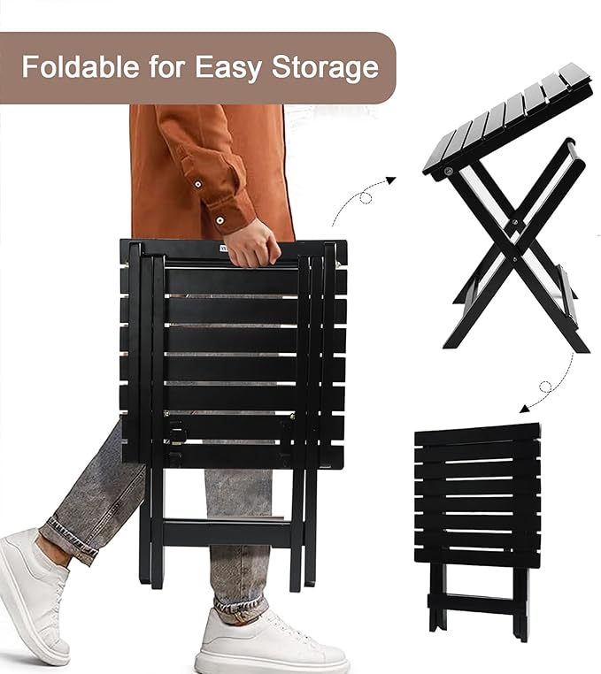 Outdoor Patio Side Table Set of 2 Small Wood End Square Table Folding Coffee - Image 5