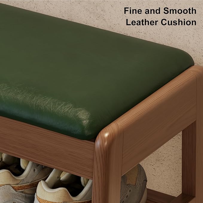 Shoe Rack Bench with Leather Cushion, 2 Tiers Shoe Bench with Flip-Top Storage - Image 4