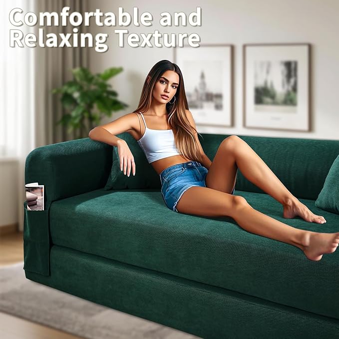 80" Convertible Sofa Bed, Corduroy Deep Seat Folding Pull Out Couch - Image 6