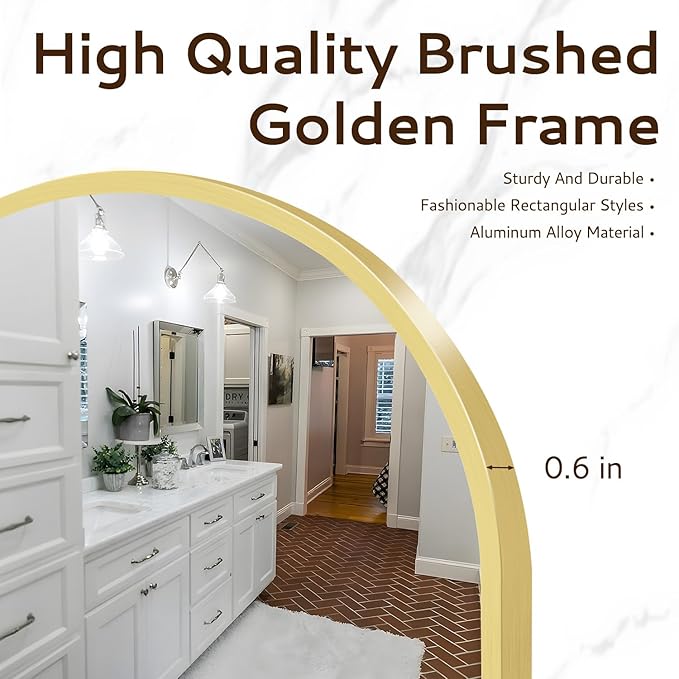 12 Inch Gold Round Bathroom Mirror Circle Wall Mirrors Brushed Metal Frame - Image 3