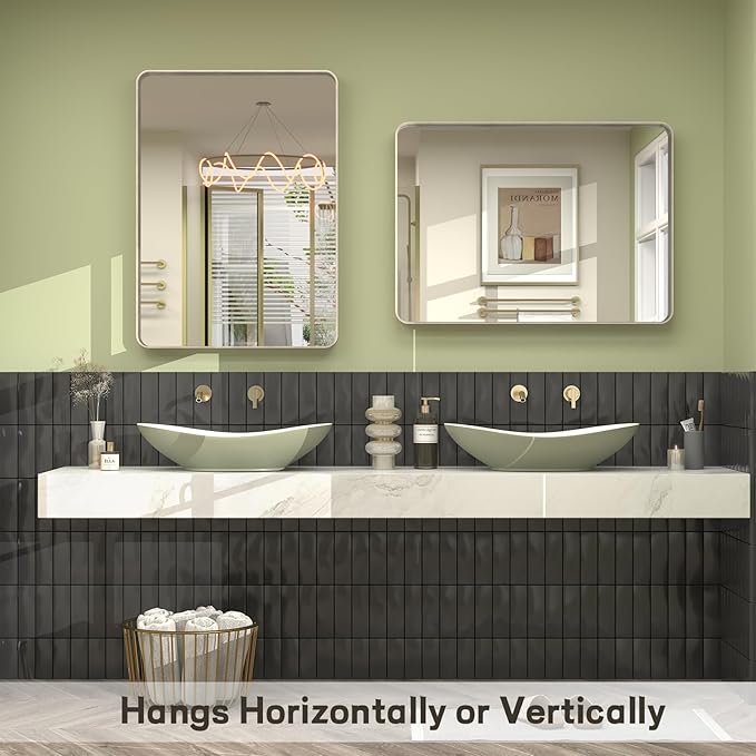 20x30 Inch Brushed Nickel Bathroom Mirror, Brushed Silver Metal Framed Wall - Image 5