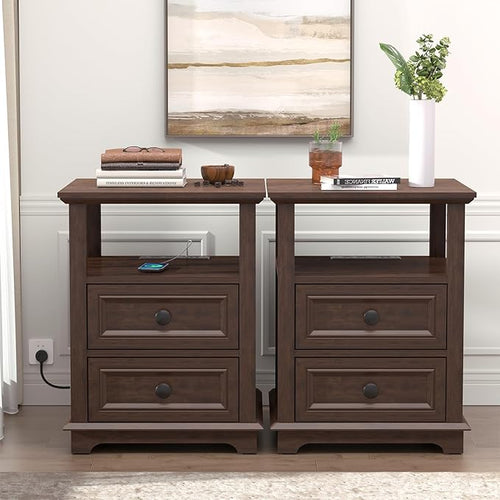 18" Wide End Table with Fast Charging Station Set of 2, 18” Wide Sofa Side by Alwaysreadyforyou