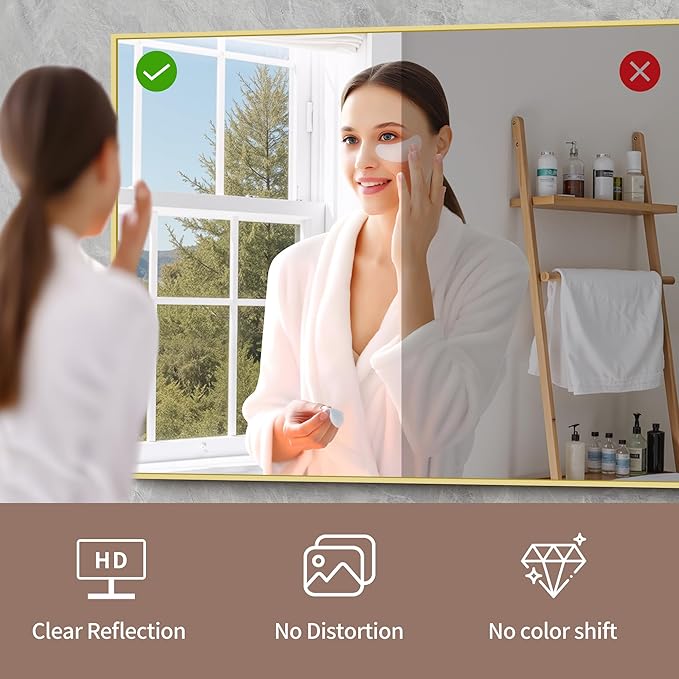 YIROMAN Bathroom Mirror 60"x40", Large Brushed Gold Bathroom Mirror - Image 6