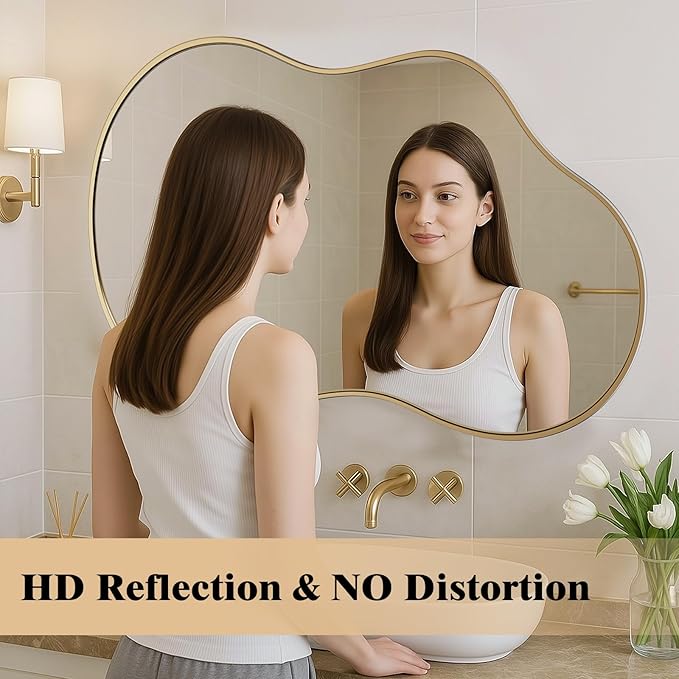 WEER Irregular Wall Mirror, 24x36 inch Gold Asymmetrical Mirror Wall Mounted - Image 5