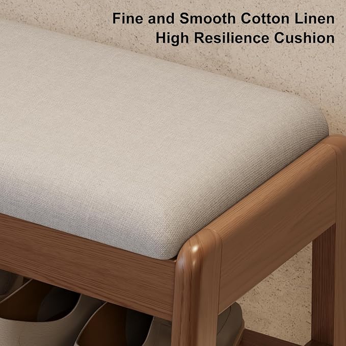 Small Shoe Bench with Cushion, 2 Tiers Shoe Rack Bench with Flip-Top Storage - Image 4