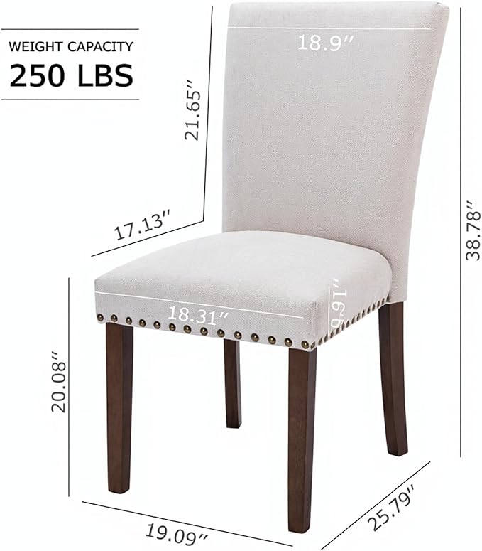 Set of 4 Beige Upholstered Dining Chairs – Farmhouse Kitchen Chairs - Image 2