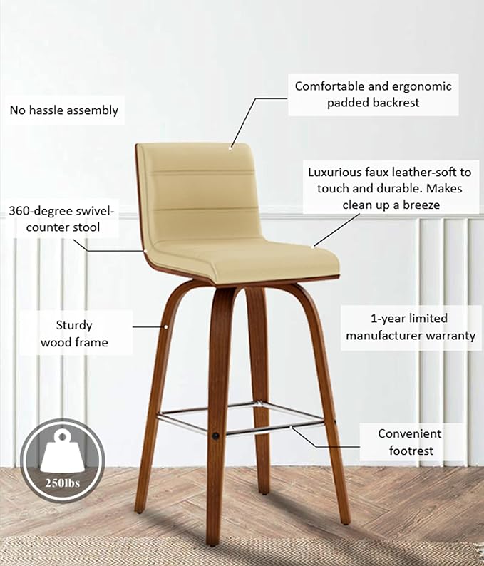 Armen Living Vienna Modern Swivel 26" Counter Height Barstool - Image 16