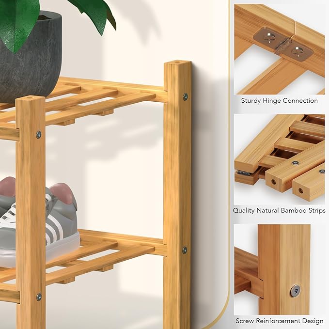 Haddockway Long 3 Tier Bamboo Shoe Rack Storage Organizer, Small Space - Image 4