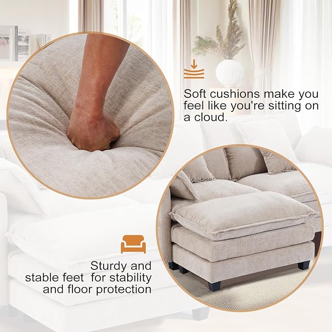 Furniliving 112‘’ L-Shaped Sofa, Luxury Chenille Modular Sectional Couches - Image 5